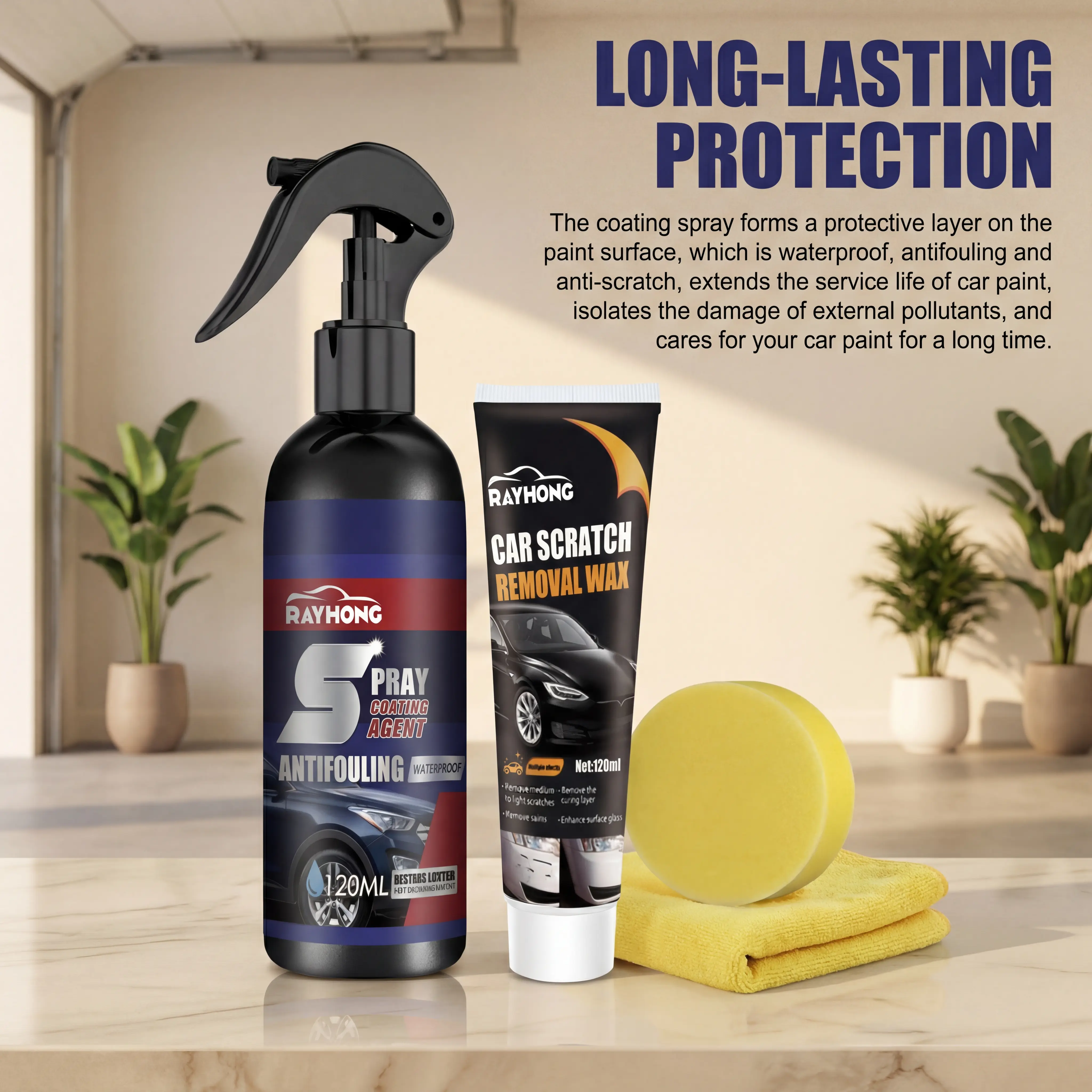 RAYHONG 3 Pcs Automotive Nano Ceramic Spray Coating Agent - Car Paint Care Detailing Product, Surface Cleaner, Brightening, Stain Removal, Protective Layer Solution for Vehicle Maintenance, Darkening