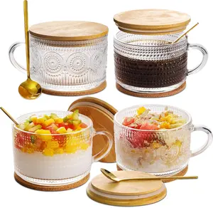 8/4 Pcs 14oz Vintage Clear Glass Tea Mugs with Lids & Spoons - Ideal for Iced Coffee, Housewarming Gift Drinkware Tumbler