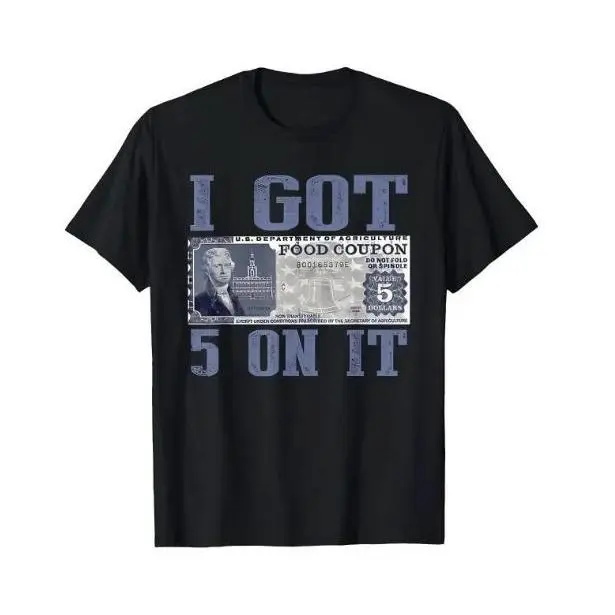 Distressed Blue Vintage USDA Food Coupon Letter Graphic Premium Cotton Short Sleeve, Old School Hip Hop Casual Cotton Top
