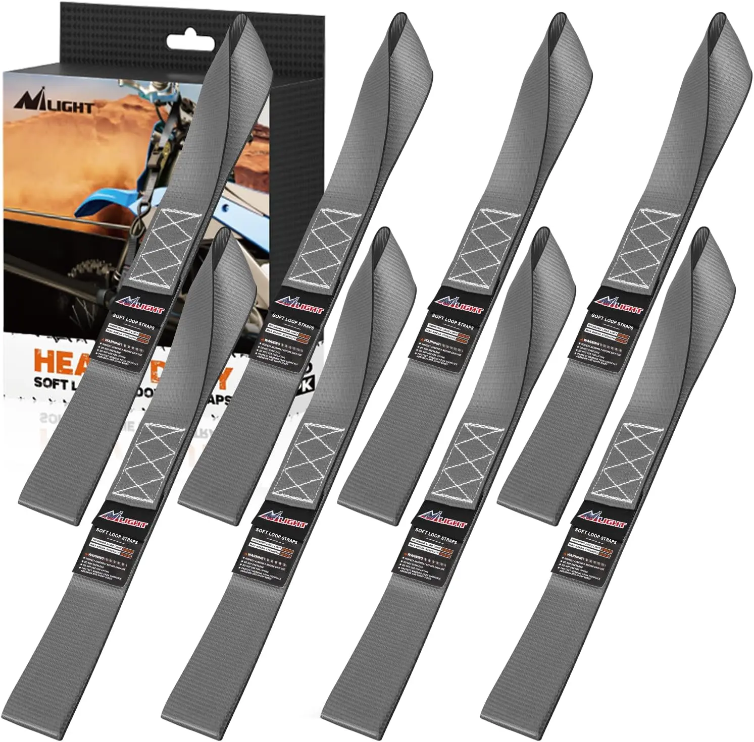 Nilight 8pcs Polyester Motorcycle Tie Down Straps with 1.7in×17in Paint Safe Soft Loops, Diamond Stitching, 12000Lbs Max Break Strength, 2-Year Warranty for Securing ATV, UTV Cargo