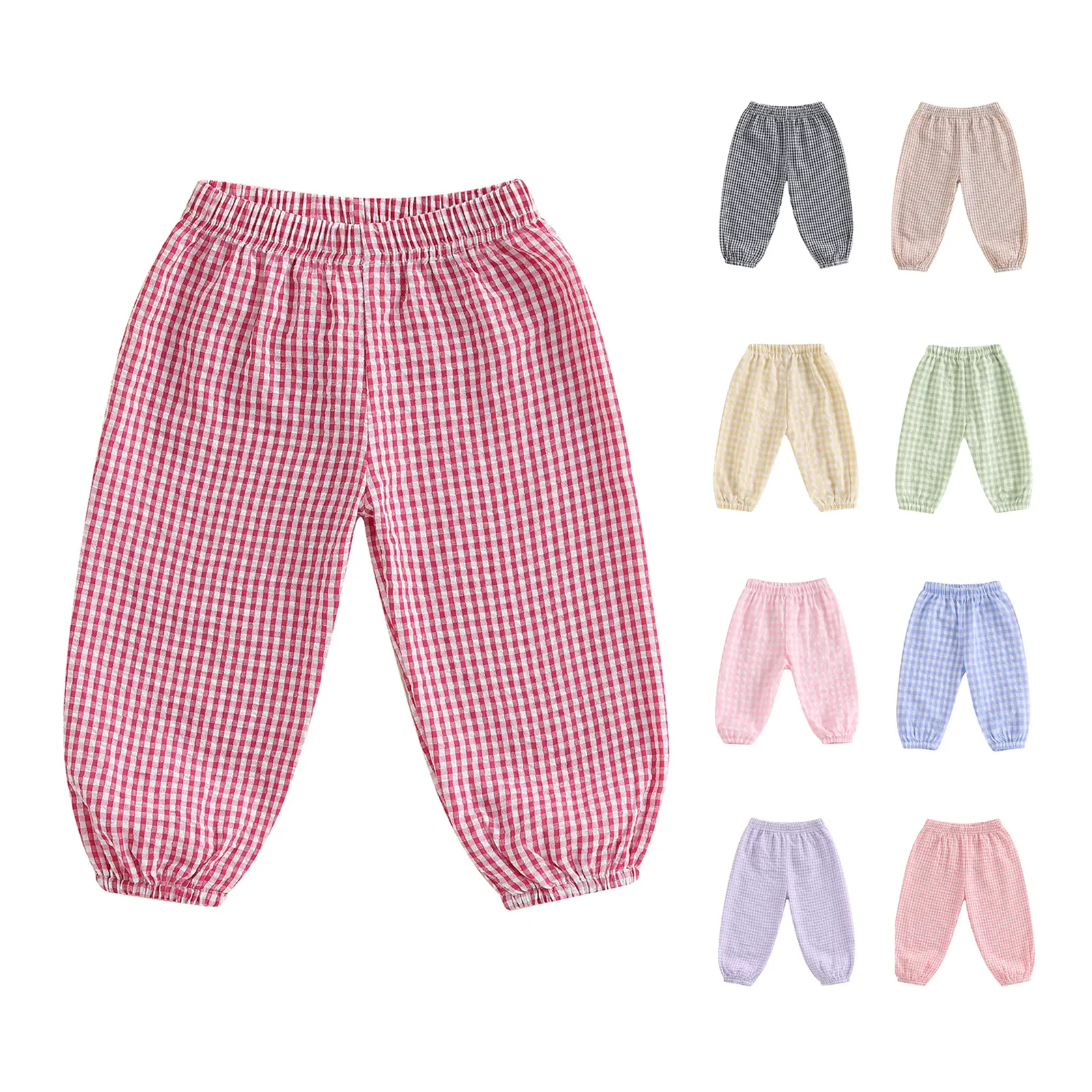 Toddler Checkered Pants Baby Girl Boy Elastic Waist Jogger Pants Kids Casual Plaid Trousers Infant Long Sweatpants Cotton Linen Trousers Bottoms