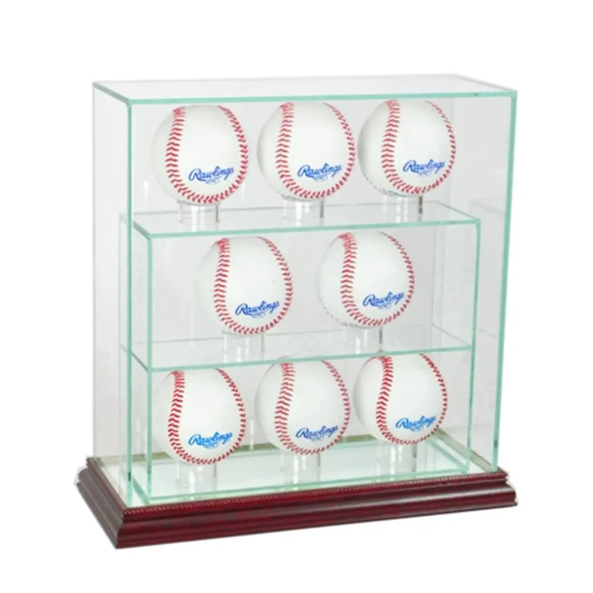 Perfect Cases 8-Upright Glass Baseball Display Case (Model 8UPBSB-C), Cherry Wood Home Organizer, Decorative Organizer Insert Racks & Displays
