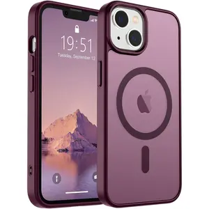 Magnetic for iPhone 14 & 13 Case - Wine Red Soft TPU & PC Casing with MagSafe Compatibility Military Grade Drop Protection Slim Translucent Matte Shockproof Women Girl Phone Cover