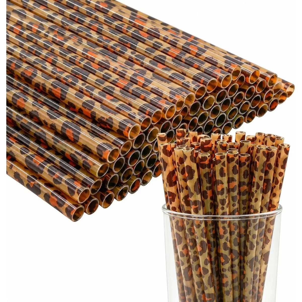 20 Pack Leopard Print Reusable Straws – Trendy for Iced Coffee, Smoothies, Tea & Summer Drinks, Eco-Friendly Kitchen Accessory, Perfect Gift for Her