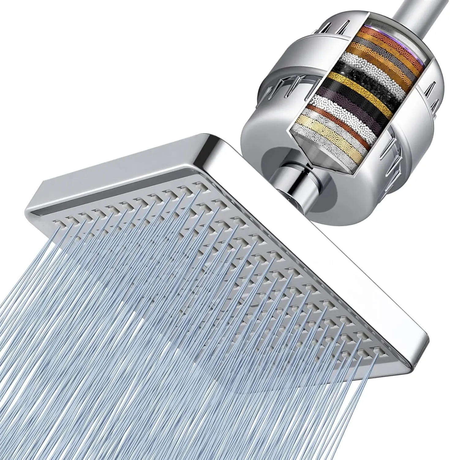 HOLENGS Filtered Shower Head - 6-Inch Square High-Pressure Rain Shower Head, 20-Stage Deluxe Shower Filter, Bathroom Accessory for Hard Water, Removes Chlorine & Harmful Substances (Brushed Nickel), Filtered Showerhead