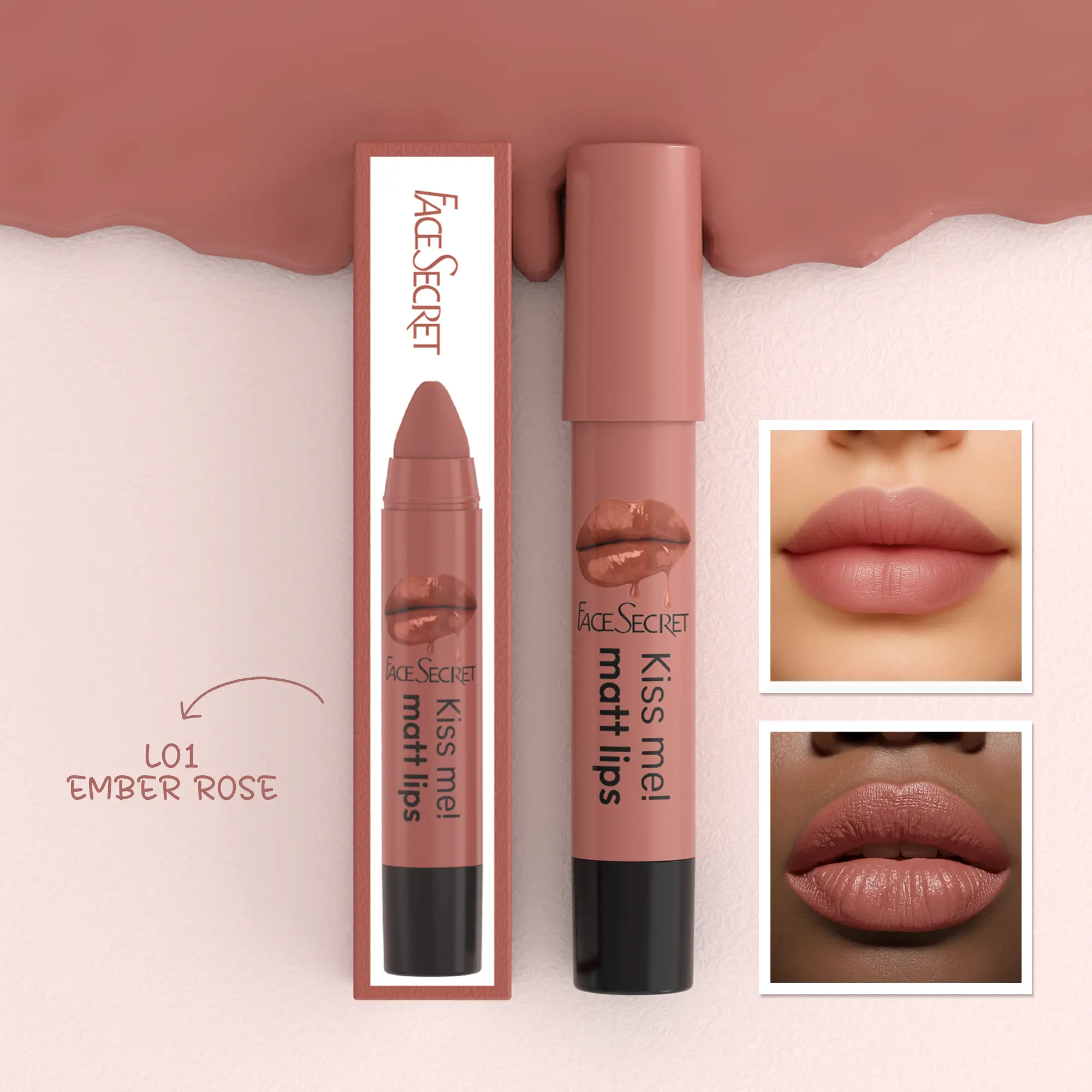 Smooth Velvet Matte Lipstick Pen | Long-Lasting Lightweight Lip Crayon | Hydrating Non-Drying Soft-Focus Matte Lips | Universal Everyday Nude Tint