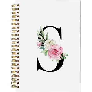 Floral Monogrammed S Spiral Notebooks - Initial Letter S Hardcover Journals, Cute Custom Hardcover Notebook Journal for Writing, Customized Monogram Personalized Gifts for Women/Girls/Teachers