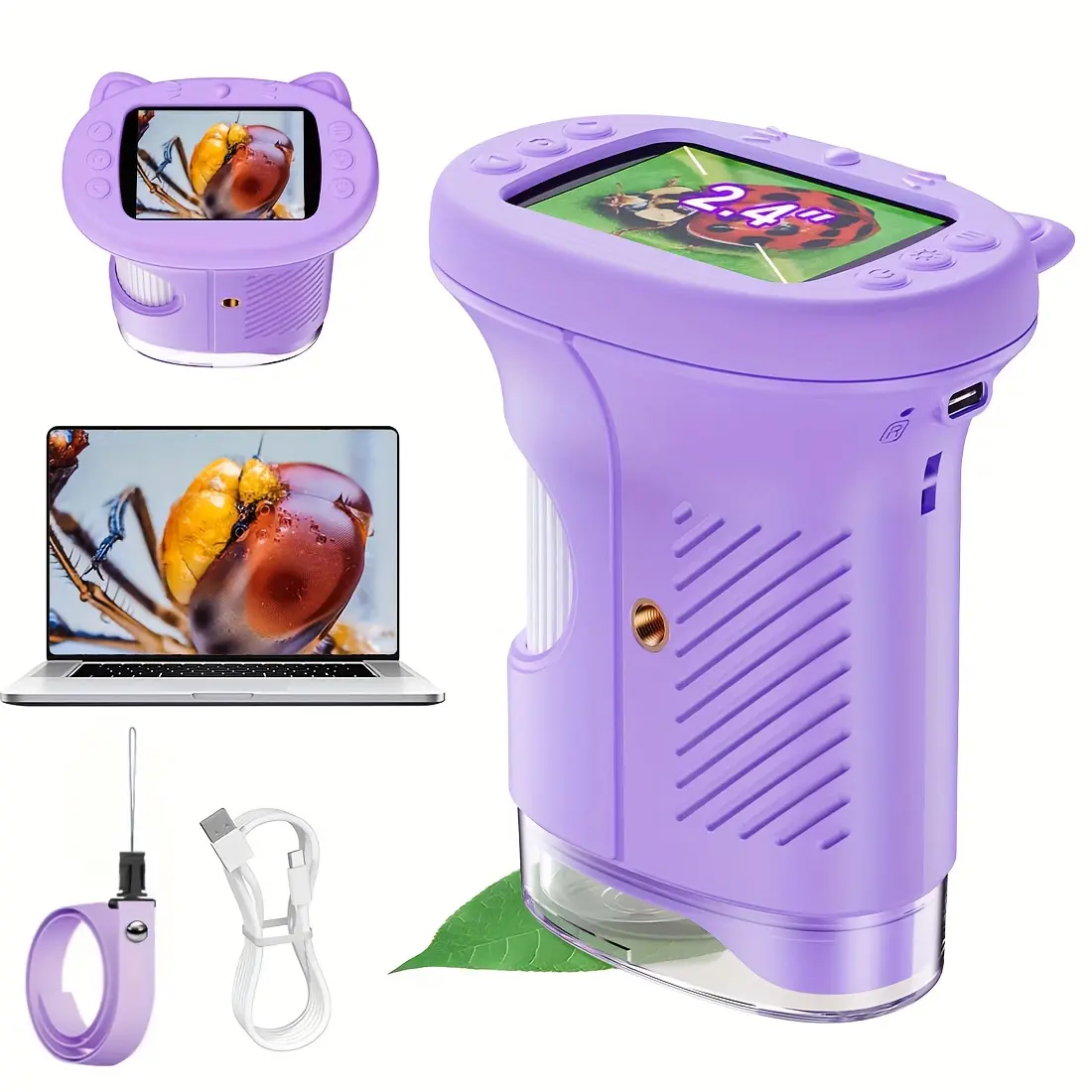 Handheld LCD USB Digital Microscope for Kids and Adults with IPS Screen, 8 Adjustable LED Lights, Capture Photos and Videos, Perfect Gift for Birthdays and Holidays Rechargeable Portable Microscope
