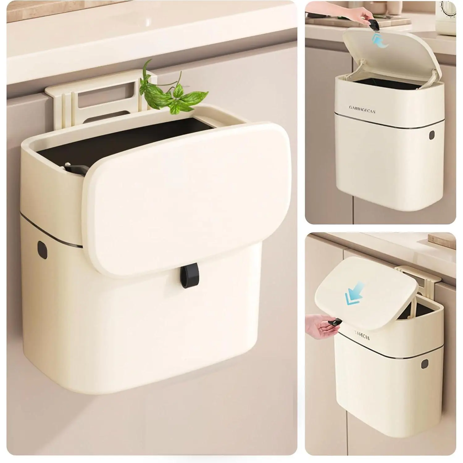 2.5 Gallon Compost Bin Kitchen Garbage Can Countertop Indoor Small Hanging Trash with Lid Composting Off White