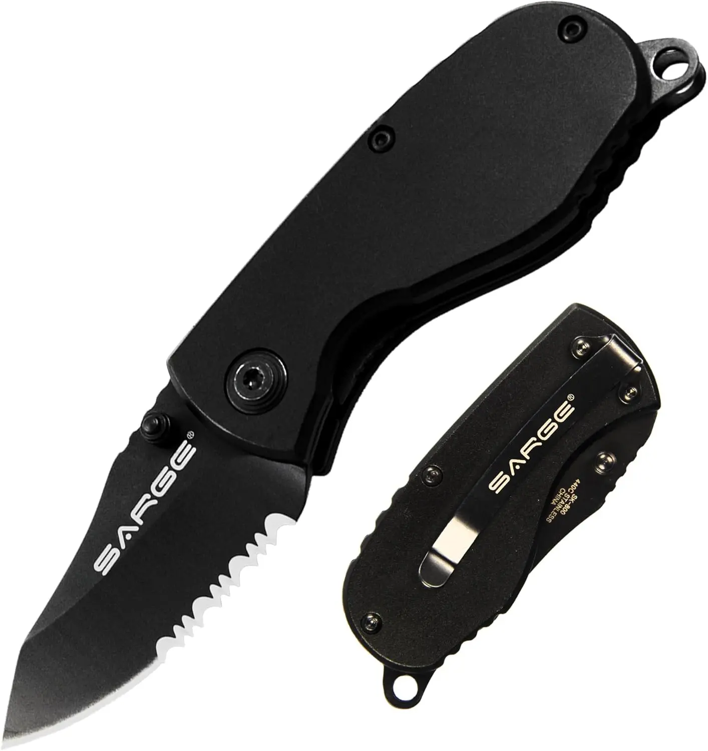 Sarge Folding Pocket Knife, Partially Serrated Stainless Steel Blade, Aluminum Handle for Everyday Carry, Work, Home, Camping, Hiking, Fishing, and Outdoor Tasks, 2.5" Blade