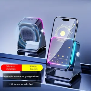 Wireless Bluetooth-compatible Speaker with Phone Holder, 5-In-1 HiFi Stereo Audio Amplifier for iPhone Android, Rechargeable Colorful Lights, Birthday Gift for Men Women Teens