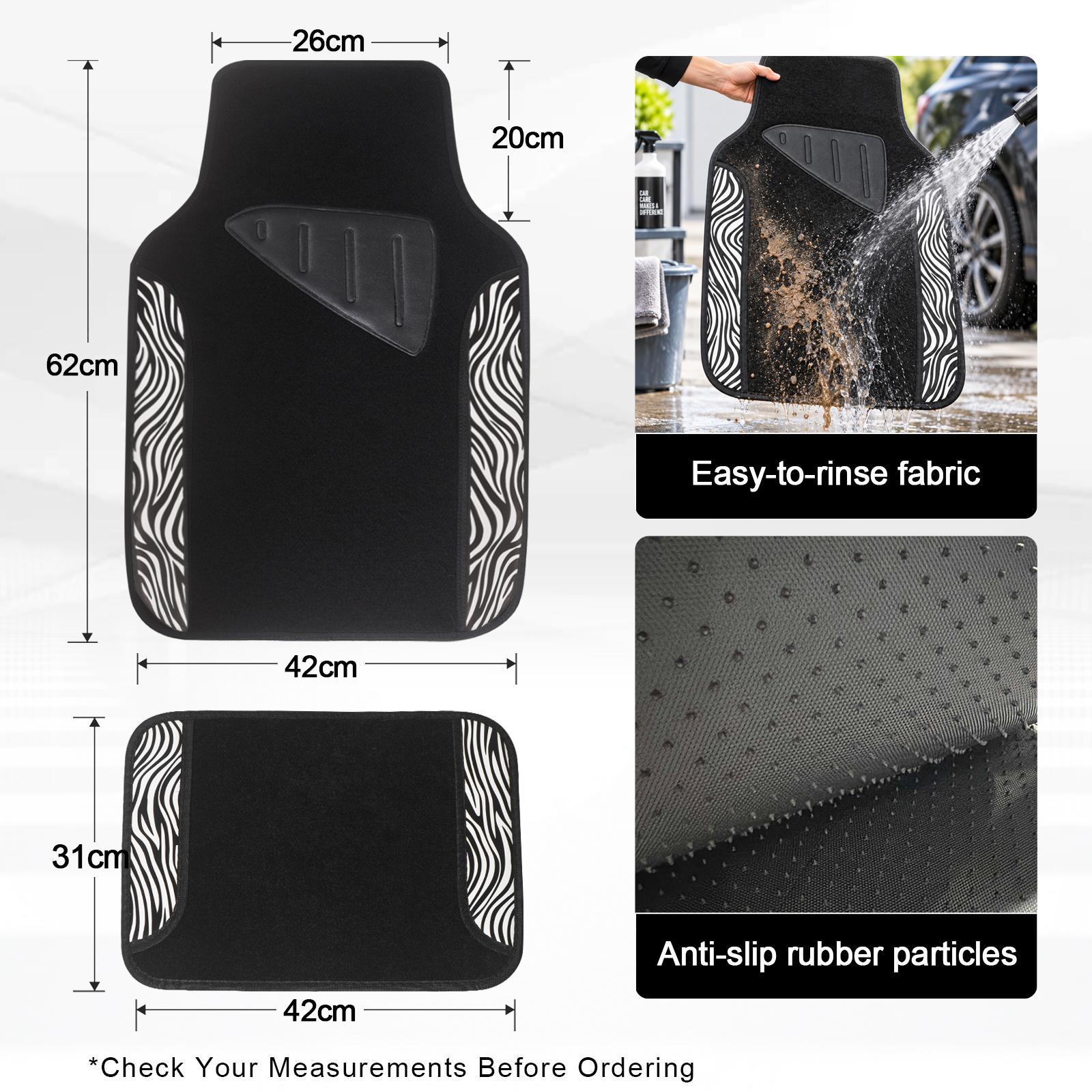 Zebra Print Car Seat Covers Full Set, 11PCS Car Interior Accessories Kit with Steering Wheel Cover, Floor Mats, Seat Belt Pads & Cup Coasters, Universal Fit for Cars SUVs Trucks