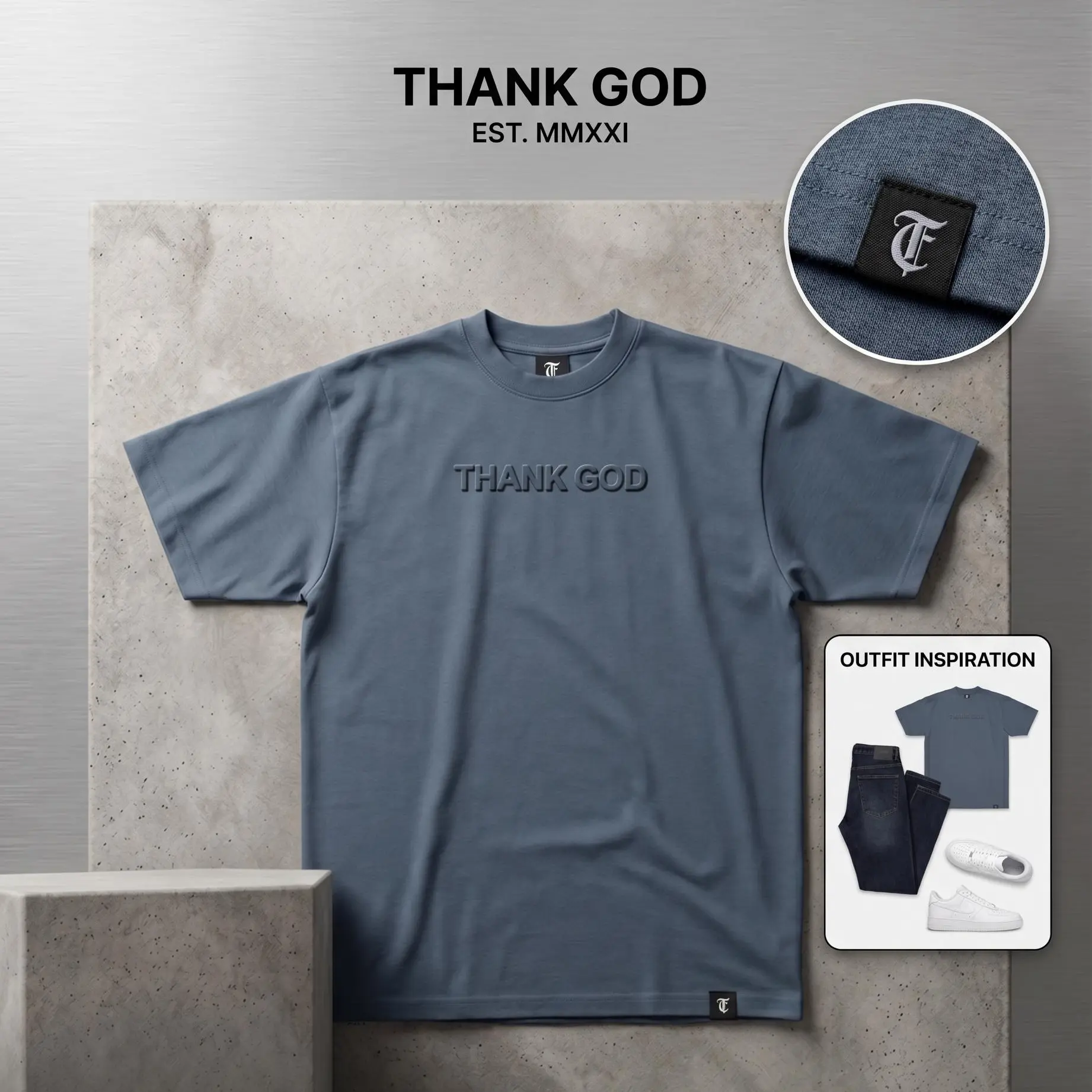 Thank God Unisex Embossed T-Shirt, Casual Daily Wear Tops