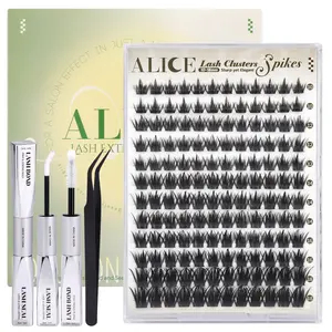 ALICE Natural Lash Extension Kit Spikes CD Curl Eyelash Clusters DIY Thin Band Individual Lashes 10-18mm Cluster Eyelash Extensions for Daily&Workplace