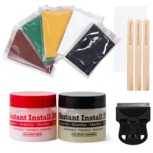 Install 29 Complete - 4 oz Epoxy Permanent Repair Kit with EZ-Tint 10 g 5-Pack, Mixing Sticks, Razor, & Shaping Strip - Granite, Marble, & Tile - Rebonds & Rebuilds - Dry in 29 Minutes