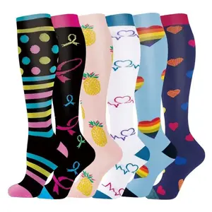 6 Pairs Calf Compression Socks for Women & Men – Soft Cozy Socks with Lovely Patterned & Dots Design, Calf-Length Fashion Fit, Breathable Moisture-Wicking Comfort, Pretty On-Point Style for Travel, Work & Everyday Wear   Pastel Flower