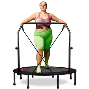 RAVS 40" Mini Trampoline Foldable for Adults 450LBS Fitness with Bungees Adjustable Bar Sturdy Steel Frame 5-Level Height-Adjustable Handrail Easy Assembly Indoor Outdoor