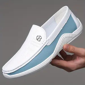 Men's Plus Size Casual Slip-On Low Top Round Toe Loafers - Trendy Color Block Microfiber Upper Walking Shoes with Comfy Non-Slip Durable Rubber Sole Daily Footwear