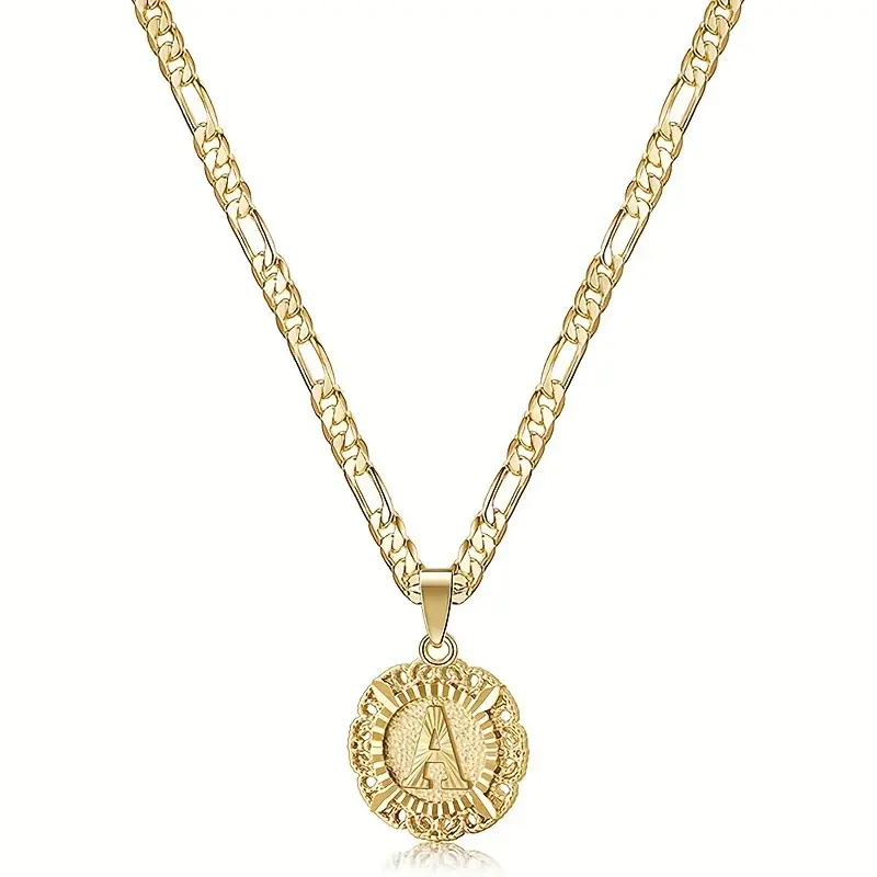 Kiss Z 14K Yellow Gold Plated Initial myah lh Necklace with Round Letter Pendant, Capital Monogram Alphabets A-Z, Unisex Casual Accessory Cuban Link Chain