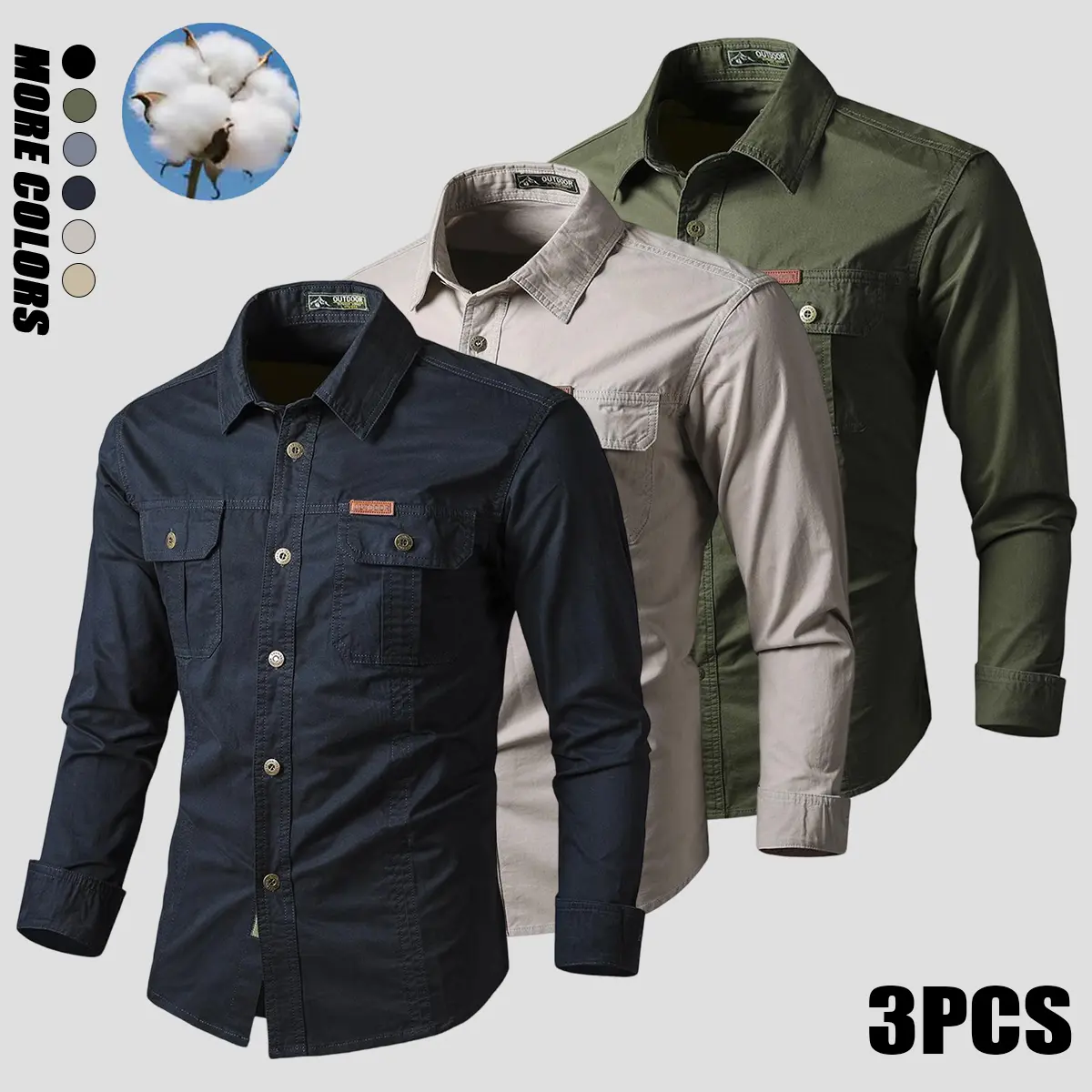 3-Pack Men’s Workwear Shirts – Formal shirts made from breathable cotton fabric; stylish, comfortable, versatile tops suitable for everyday wear. Men's work/office clothing