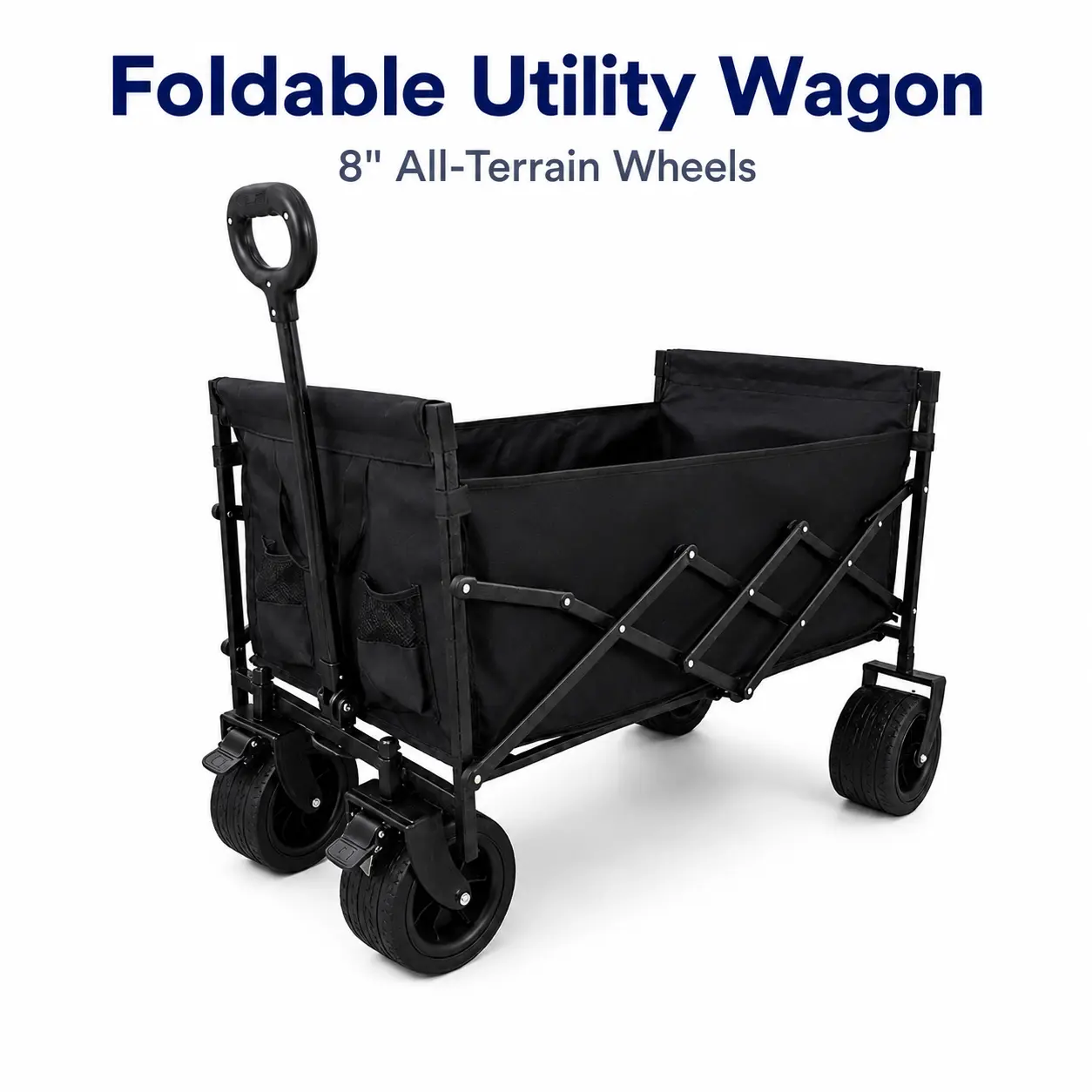 Heavy Duty Collapsible Wagon Cart with 8-Inch All-Terrain Wheels, Large-Capacity Foldable Utility Grocery Shopping Trolley with Dual Front Brakes & Adjustable Handle for Beach Wagon, Camping, Sports, Garden and Outdoor Travel