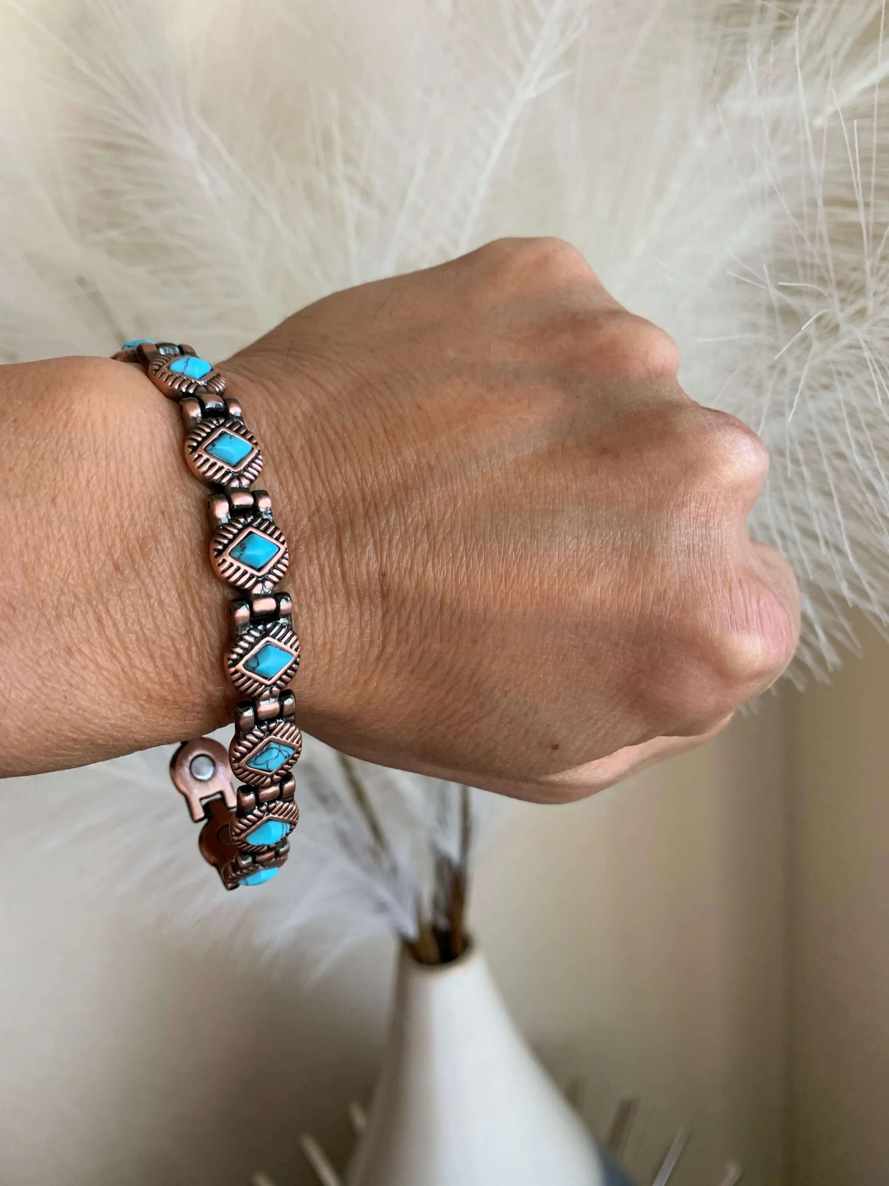 Gorgeous Turquoise Pure Copper magnetic therapy bracelet for balance energy stress arthritis pain relief Calm Jo