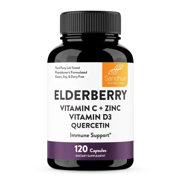 Sandhu's Elderberry Immune Support Dietary Supplement with Vitamin C, Zinc, Quercetin & Vitamin D3