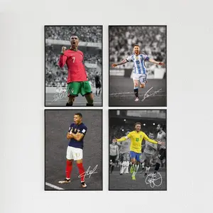 Cristiano Ronaldo Messi Neymar Mbappe Football Soccer Poster Set - Vintage Art Print For Sports Fans