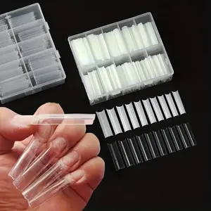 Clear Nail Tips, 240pcs/box Transparent Gloss Full Covered Acrylic Fake Nails, C Curved Square Nails, Solid Color Artificial Nails, Acrylic Nail Extensions