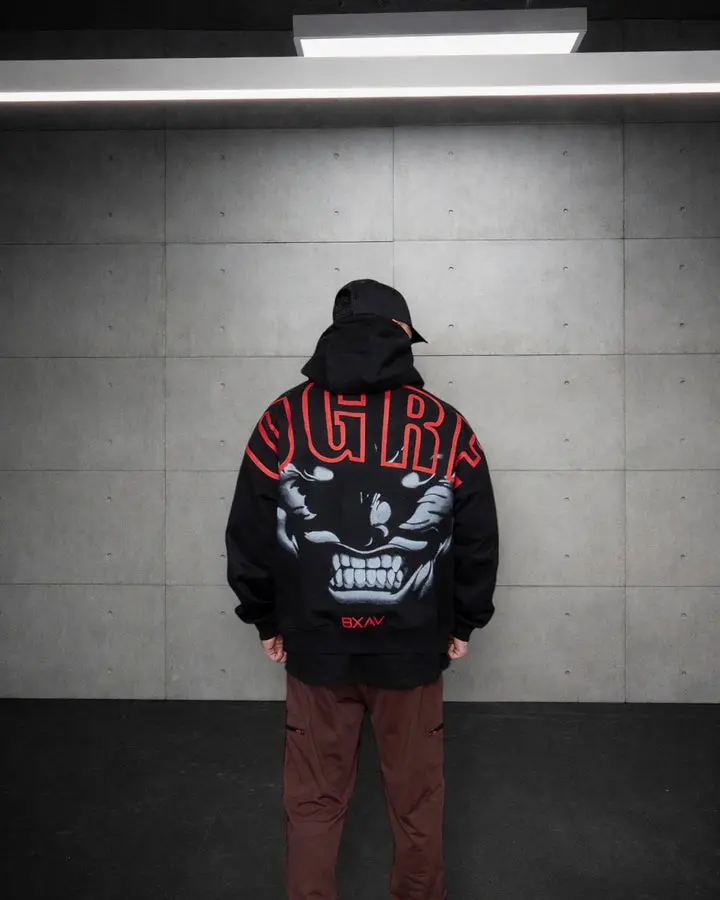 Men's Heavyweight OGRE Graphic Hoodie, Boxy Fit Cotton Pullover, Long-Sleeve Casual Streetwear Top - Logan Chitwood Collaboration, Casual Streetwear Sweatshirt, Cotton Pullover Hoodie