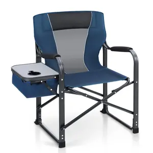 ALPHA CAMP Director Chair with Side Table, Heavy Duty Portable Chair with Cup Holder and Cooler Bag, Steel Folding Chair for Adults, Capacity 350 lbs Travel Accessories