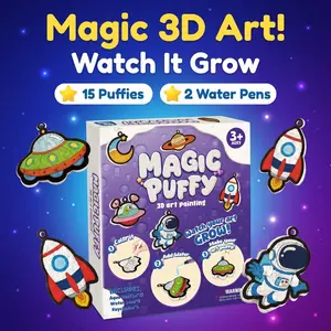 Magic Puffy 3D Art Aqua Painting Kit - Space Themed Magic Foam Texture Paint Set, 15 No-Mess Color & Grow Crafts for Kids, Perfect Birthday & Holiday Gift