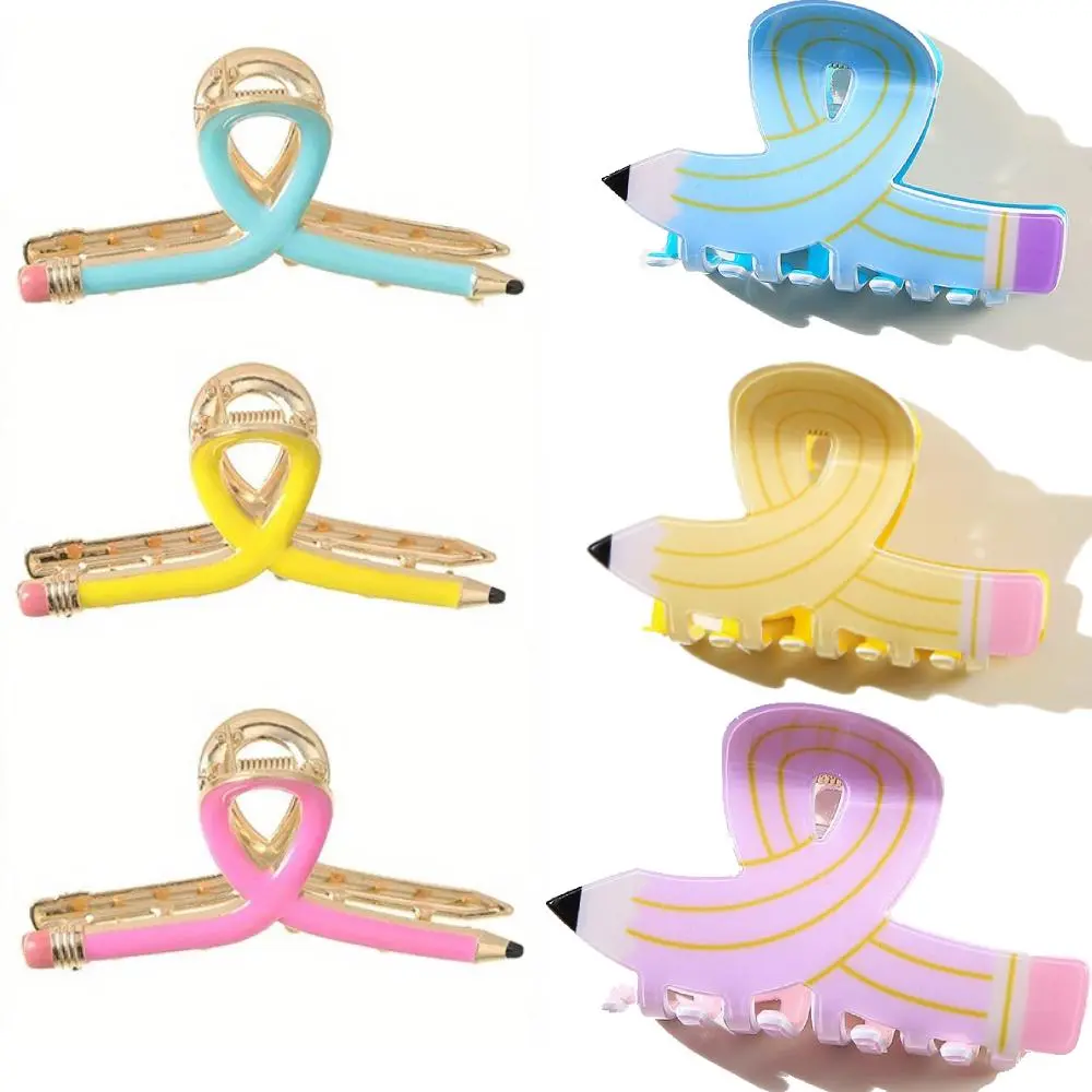 6Pcs Pencil Hair Claw Clips for Women Thick Hair Clips for Teacher Gifts | Back to School  Cute Teacher Appreciation Gift Accessories Party Costume Christmas