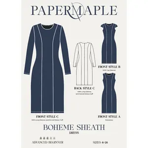 The Boheme Dress Pattern - Three Options / Sleeveless/ Darted Sleeves / Cap Sleeve