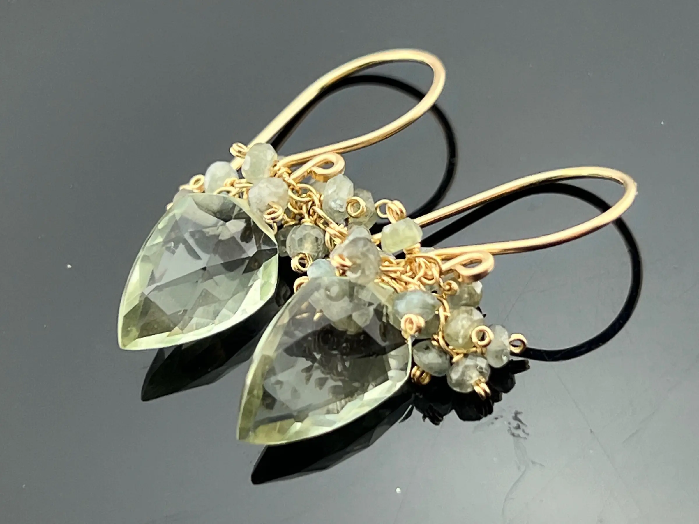 Green Amethyst & Moss Aquamarine · Cluster Earrings · 14K Gold Filled · Earthy Gemstone Jewelry · Handmade Gift for Her
