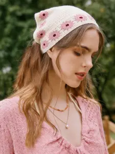 Elegant Floral Headscarf Knitted Triangle Scarf, Breathable Vintage Country Style Hairband, Fashion Accessory for Holidays and Outdoor Activities