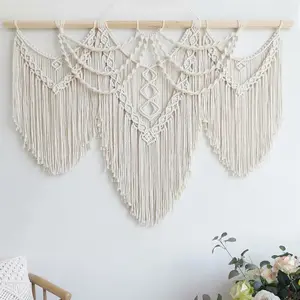 Macrame Wall Hanging Large- Boho Wall Decor- large wall art- Wall Decor Living Room- Macrame Tapestry Boho Decor for Bedroom (Beige-Fringe)