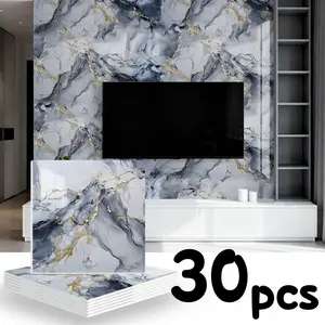 30pcs Imitation Marble 3D Ceramic Tile Wall Stickers, Waterproof Self-Adhesive Wallpaper, Renovation Decoration, Marble Backsplash