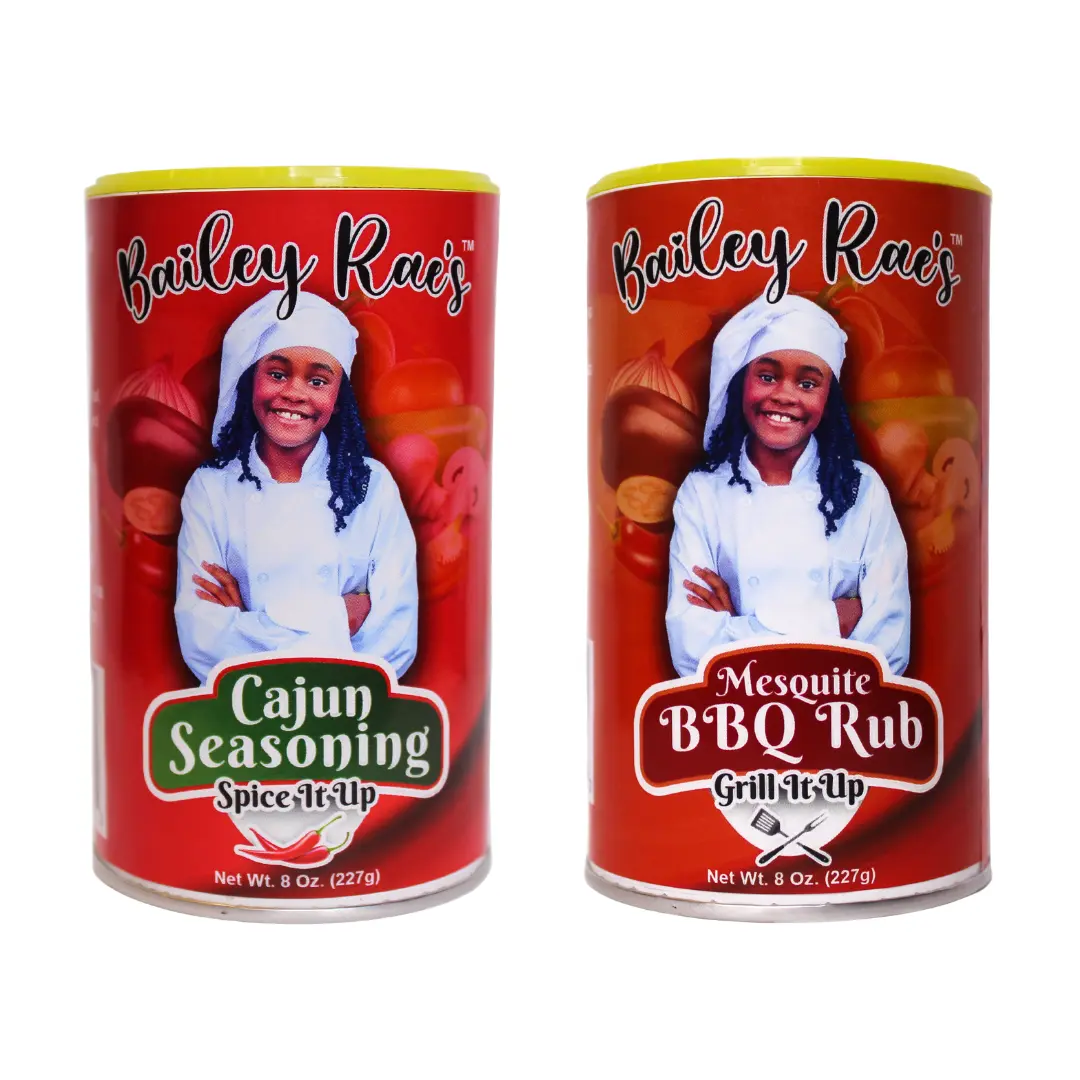 Bailey Rae's Seasoning Variety Pack of 2, 1 each of Bailey Rae's Spice It Up Cajun Seasoning (8 oz.), Bailey Rae's Grill It Up Mesquite BBQ Rub (8 oz.) - All Natural, No MSG, New Orleans Seasoning, Louisiana Seasoning, BBQ Rub, BBQ Seasoning, Barbecue Rub