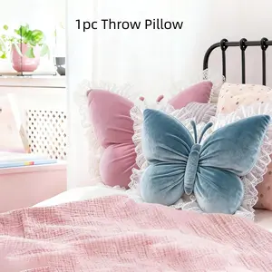Lace Trim Detail Butterfly Plush Pillow Cushion, Charming Butterfly, Vintage American Country Style, Contemporary Style, Living Room Sofa Decoration, Home Decorations, Interior Decor, Retro Butterfly Design, Versatile Decor