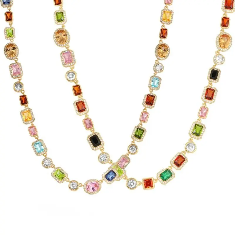 Elegant Pendant Necklace with Geometric Multi-Colored Gemstones, Silver-Platinum Fusion Elegant Chain, Modern Fashion Jewelry & Necklace Gift for Women, Fashion Necklace