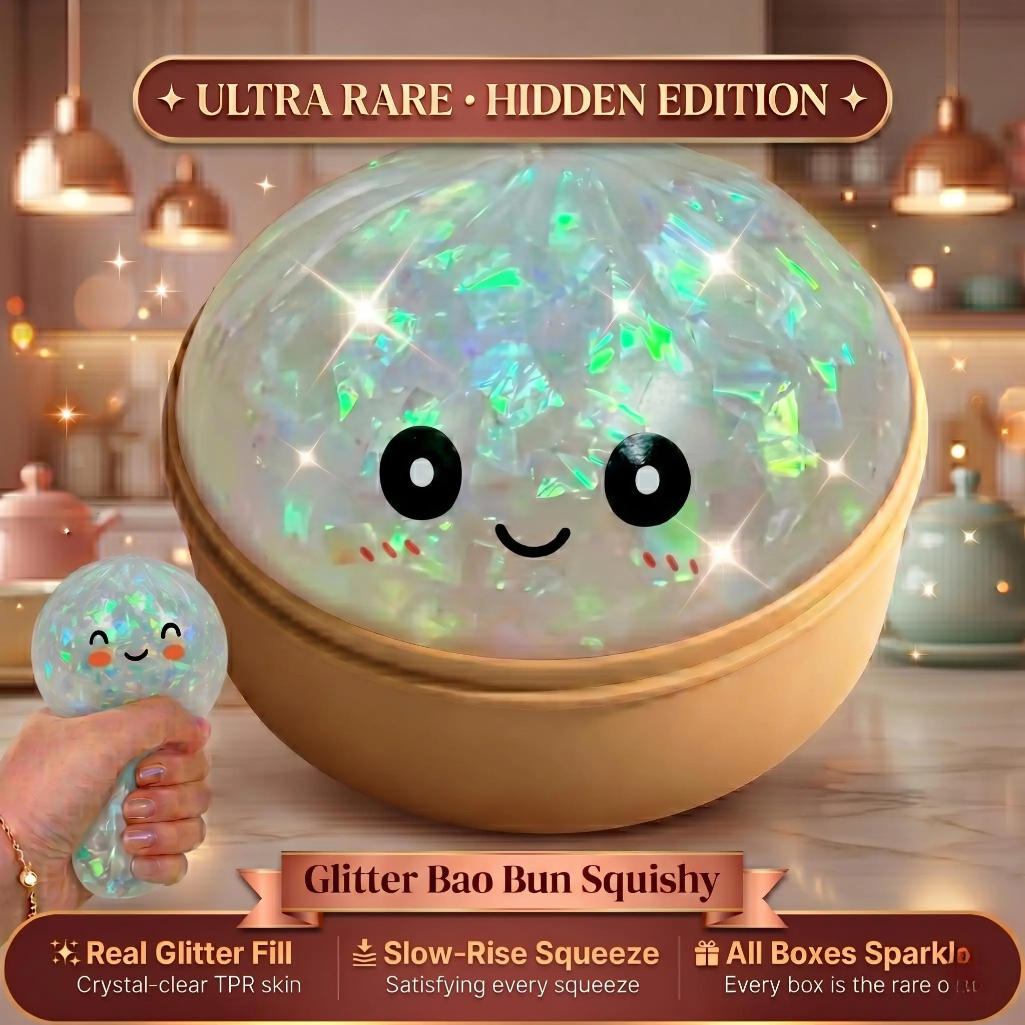Viral Iridescent White Glitter Dumpling Squishy ULTRA RARE Collectible Blind Box Hidden Edition | Slow Rise Stress Relief Fidget Toy Soft TPR Squeeze Ball Sensory ASMR Butter Gift Mystery Hype trade squshy doctor squish maker jumbo talking