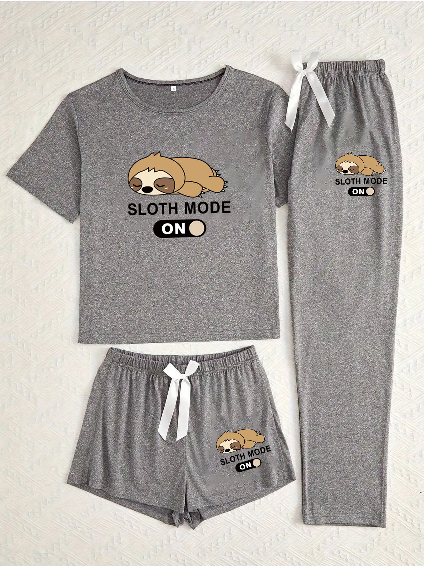 Women's Cartoon Sloth Animal Print Pajama Set, 3 Piece Loungewear Sleepwear Suit, Casual Fitted Nightwear for All Seasons, Comfortable Homewear Pjs Pyjamas, Pajamas Lounge Set
