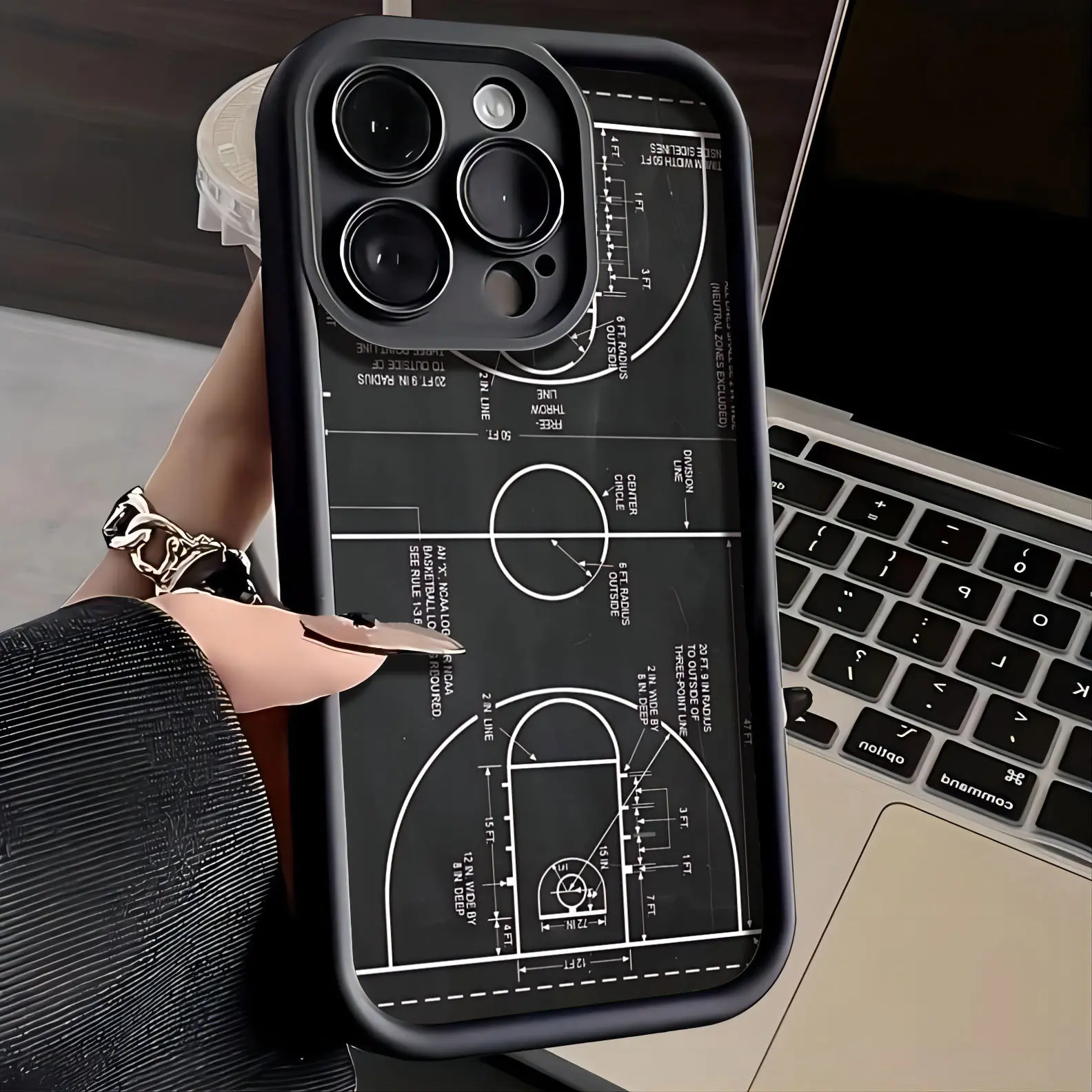 Phone case: New Fun Line Ruler Basketball Court Creative Hot Selling Phone Case- Suitable for iPhone 11/12/13/14/15/Pro/Pro Max/Plus, Shockproof Full Protection Mobile Phone, Gift for Family and Friends