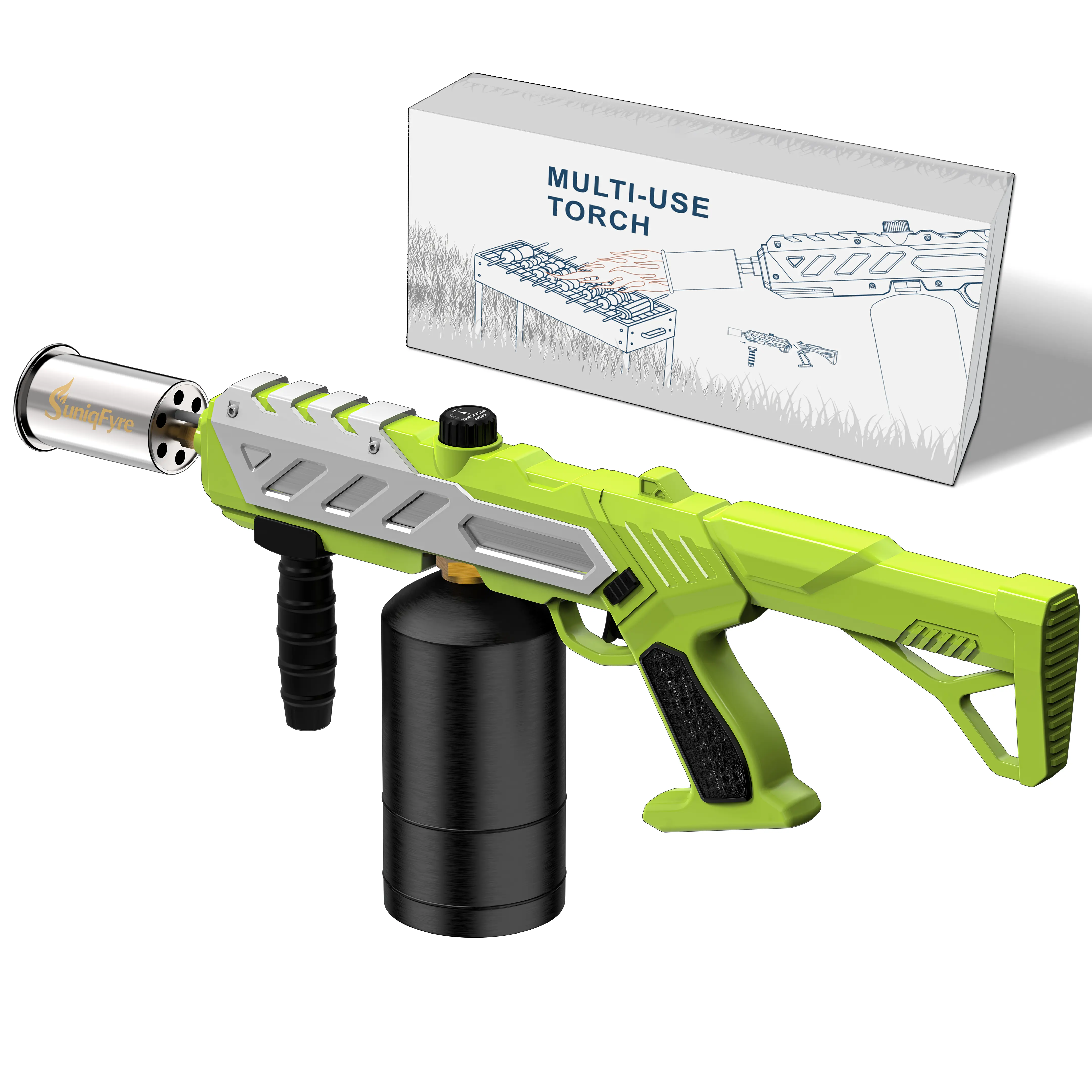 Kitchen Propane Torch Gun With Adjustable Flame Thrower ,Self Igniter Blow Torch Flamethrower Gas Burner Kit for BBQ, Searing Steak, Camping & Charcoal Torch Lighter (Tank Not Included)