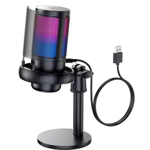 USB Microphone for PC, Gaming Mic for PC/PS4/PS5/Mac/Phone, Condenser Mic with Adjustable RGB Modes & Brightness,Quick Mute, Tripod Stand, Pop Filter, Rotate gain button, for Podcasts Videos, Streaming, Recording, Computer Desktop Mic Audio Smartphone