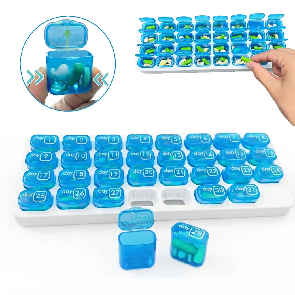 ASTRAVEA Monthly Pill Organizer - 31 Day Pill Organizer with  Removable Medication Pods, Portable Pill Case Box and Holder for Daily Medicine and Vitamins, Great for Travel