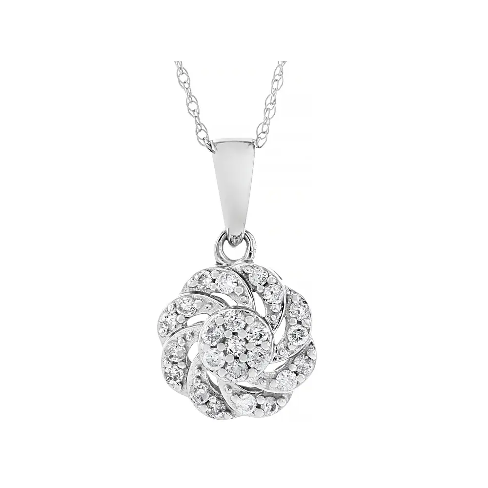 JTV Unisex White Diamond Cluster Dangle Pendant - 0.30ctw, 10k White Gold, With 18" Rope Chain