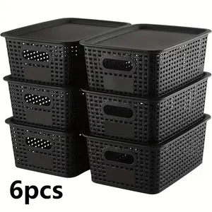 6pcs Stackable Plastic Storage Boxes with Lids, Space Saver Storage, Ideal for Office Desk, Bedroom, Classroom, Multi-Functional Home Organizer, 10.2x7.2x4.1 Inches, Plastic Storage Bins