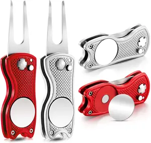 4 count Golf Divot Repair Tool Metal Foldable Golf Divot Tool with  Pop-up Button Ball Marker Stainless Steel Switchblade for Golfers Prizes